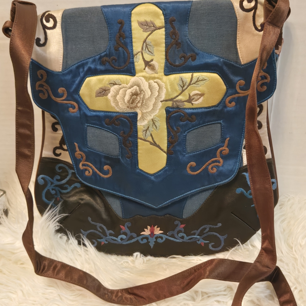 Vintage Blue and Yellow Floral Crossbody Bag - Picture 2 of 8